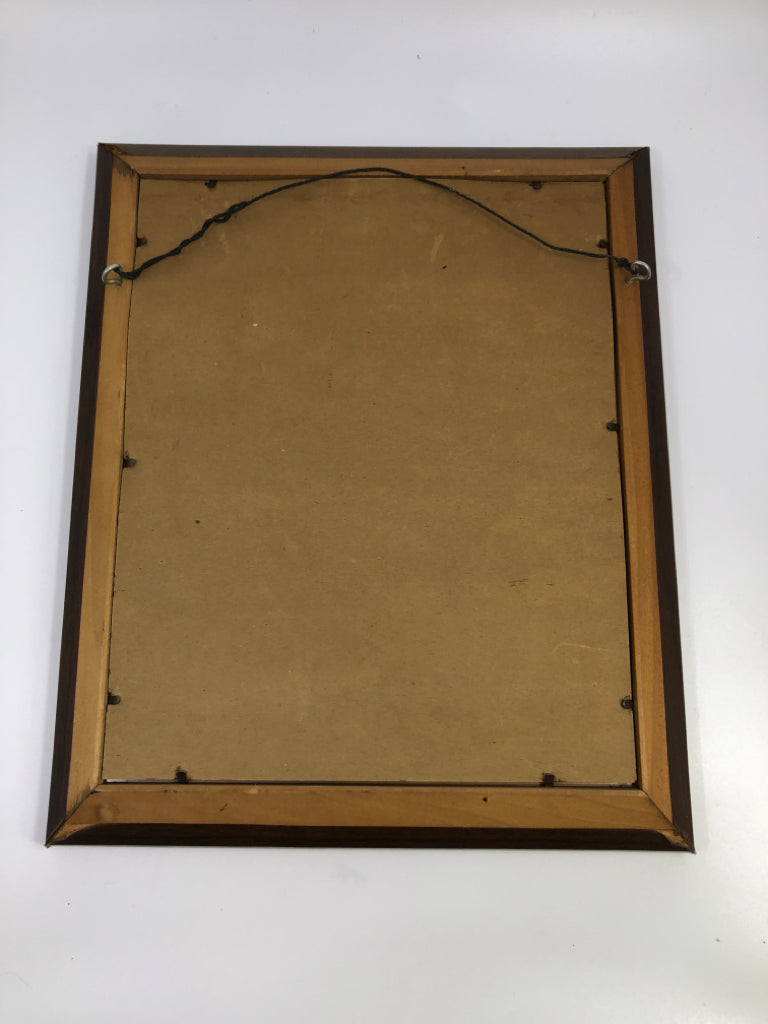 MARSH WATERCOLOR IN BROWN FRAME.