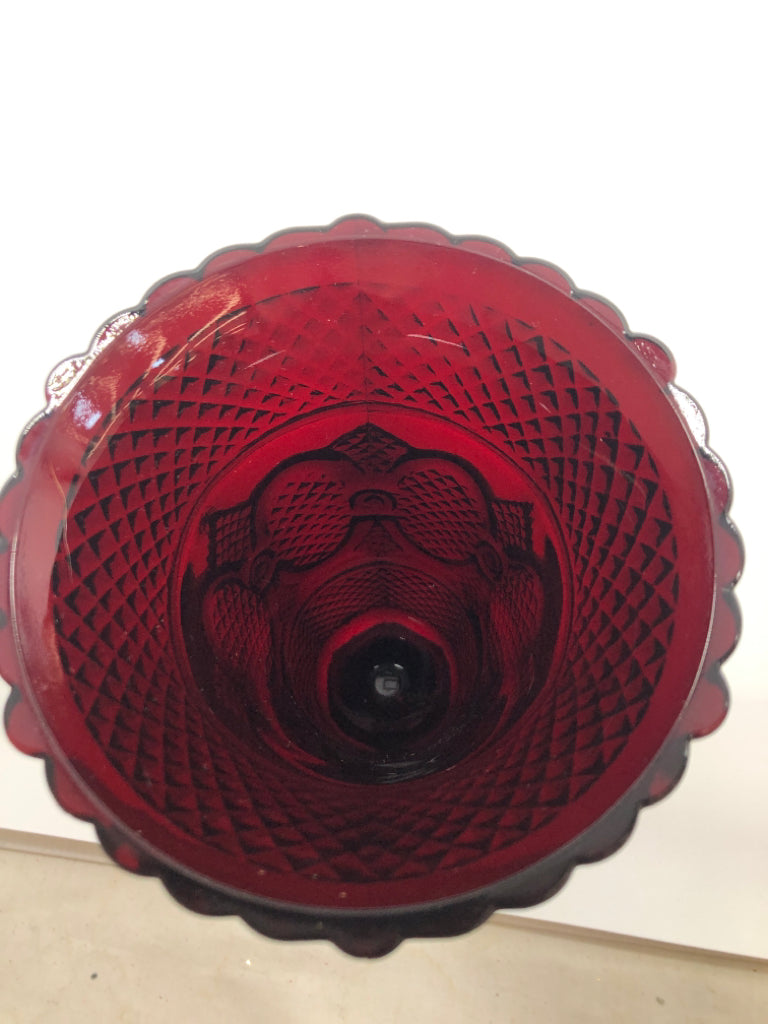 VTG CRANBERRY RED AVON GLASS VASE.
