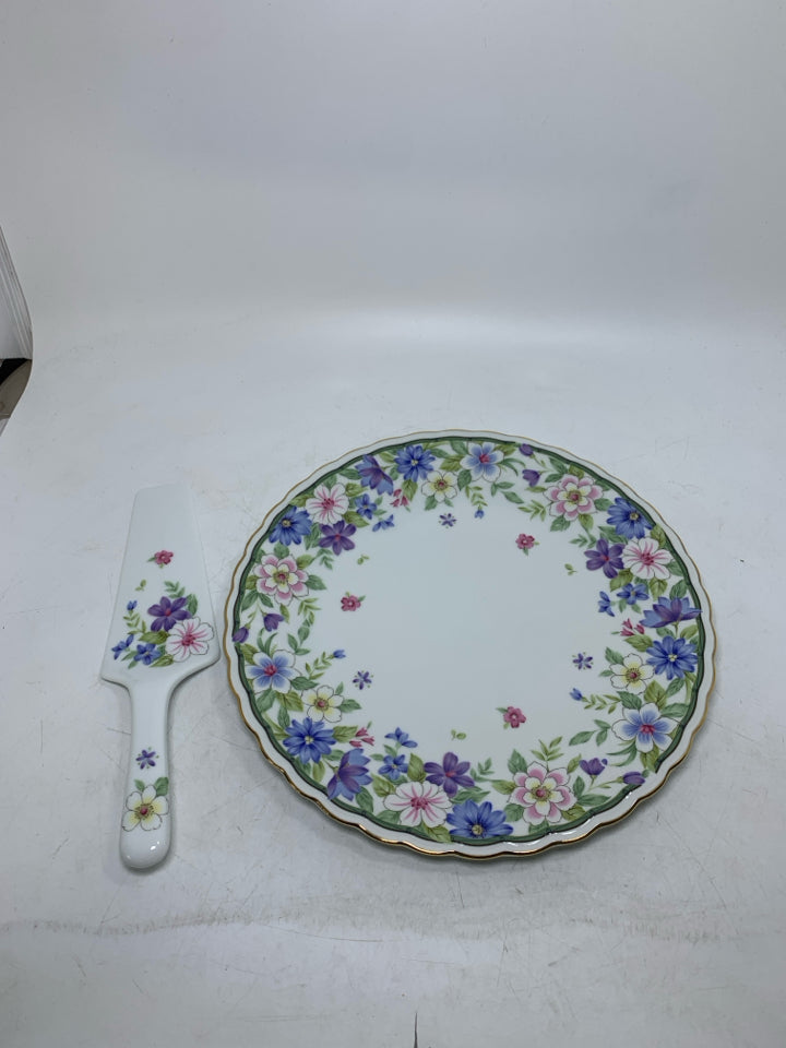 2 PC FLORAL CAKE PLATE W/ SERVER.