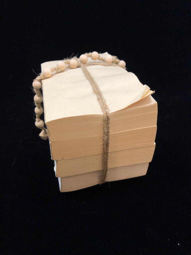 BEIGE BOOK STACK DECOR W/WOOD BEADS.