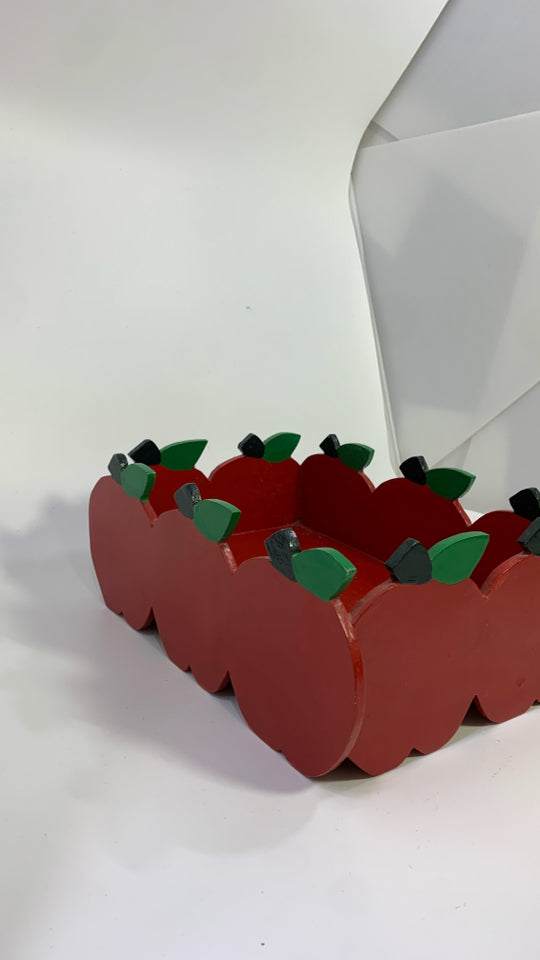 RED WOOD APPLE SHAPED BOX.