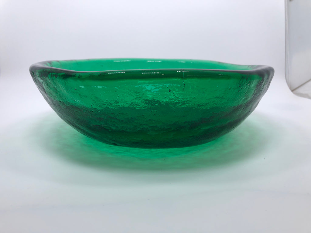 HEAVY GREEN GLASS CENTERPIECE BOWL.