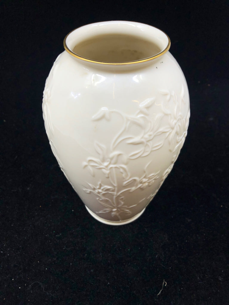 LENOX VASE W/ EMBOSSED FLOWERS.