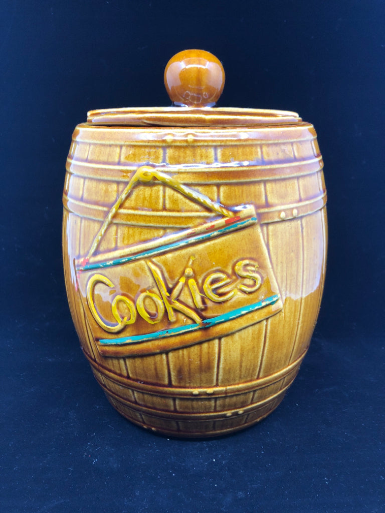 VTG BARREL COOKIE JAR.