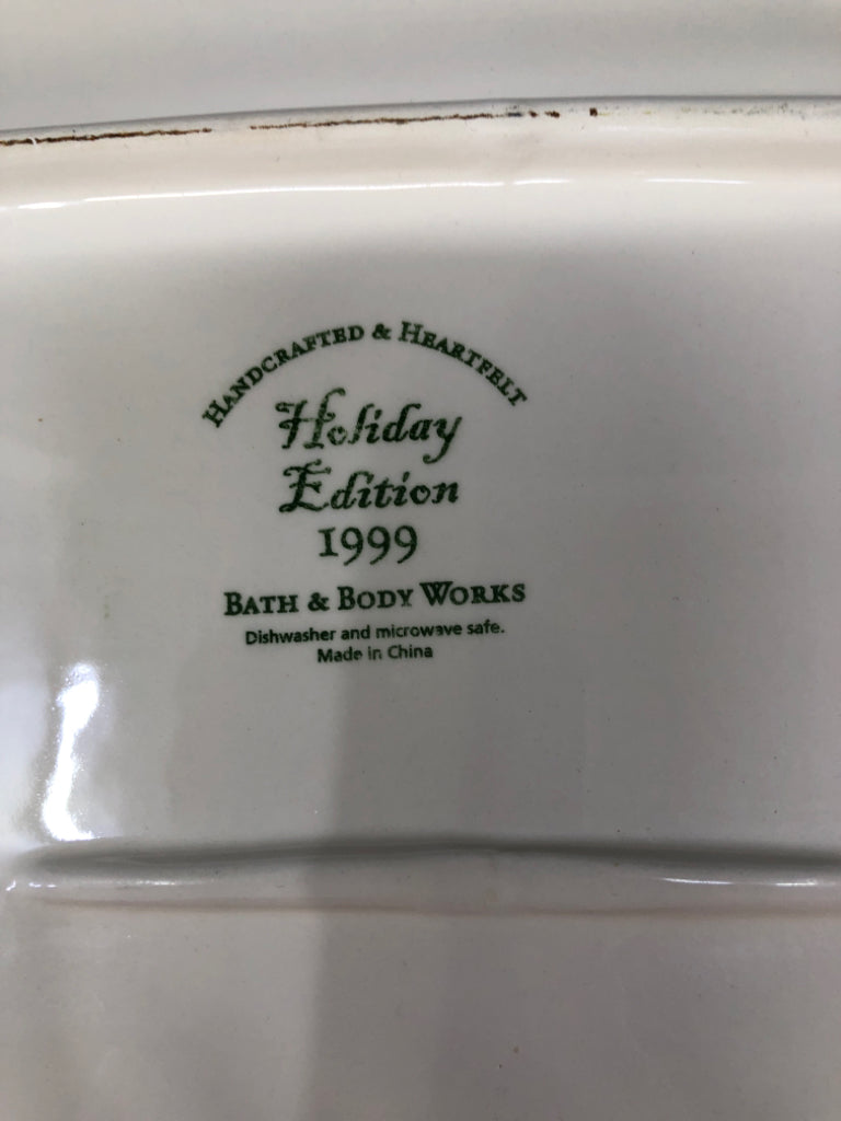 WHITE RECTANGLE GLITTER SNOWMAN SERVING PLATTER.