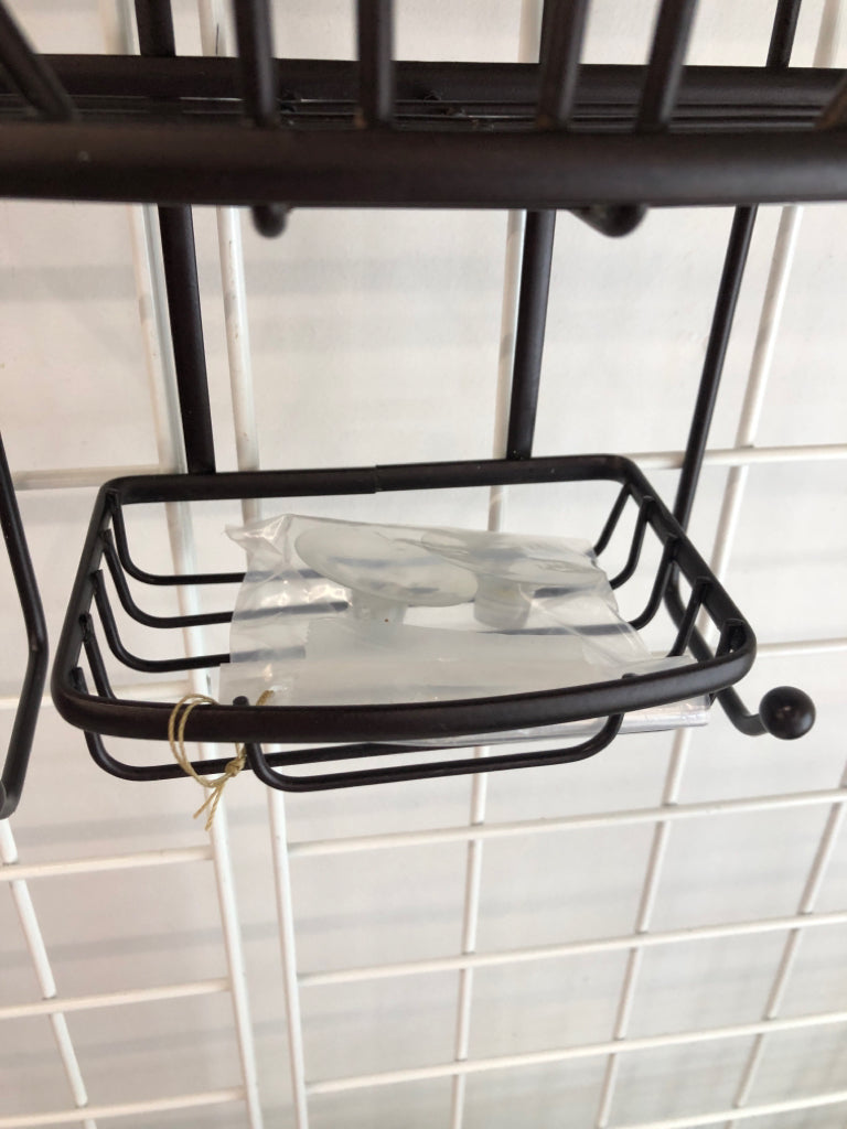 2 TIER BROWN METAL SHOWER ORGANIZER W/SOAP DISH.