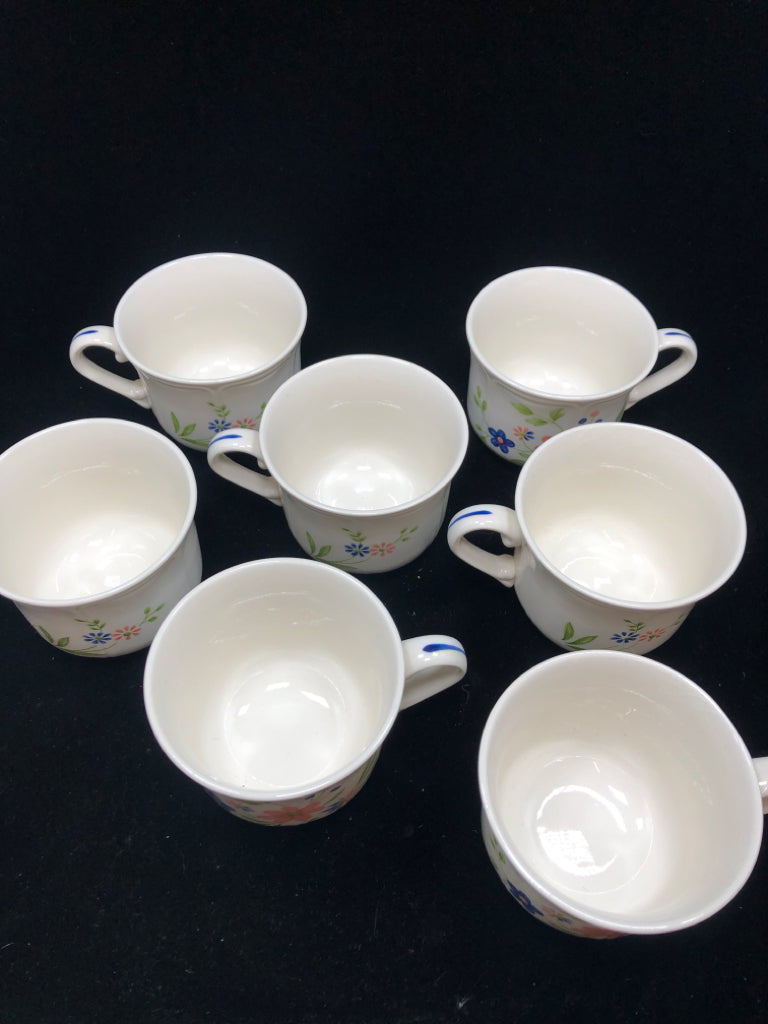 7 COUNTRY FRENCH IRONSTONE FLORAL MUGS.