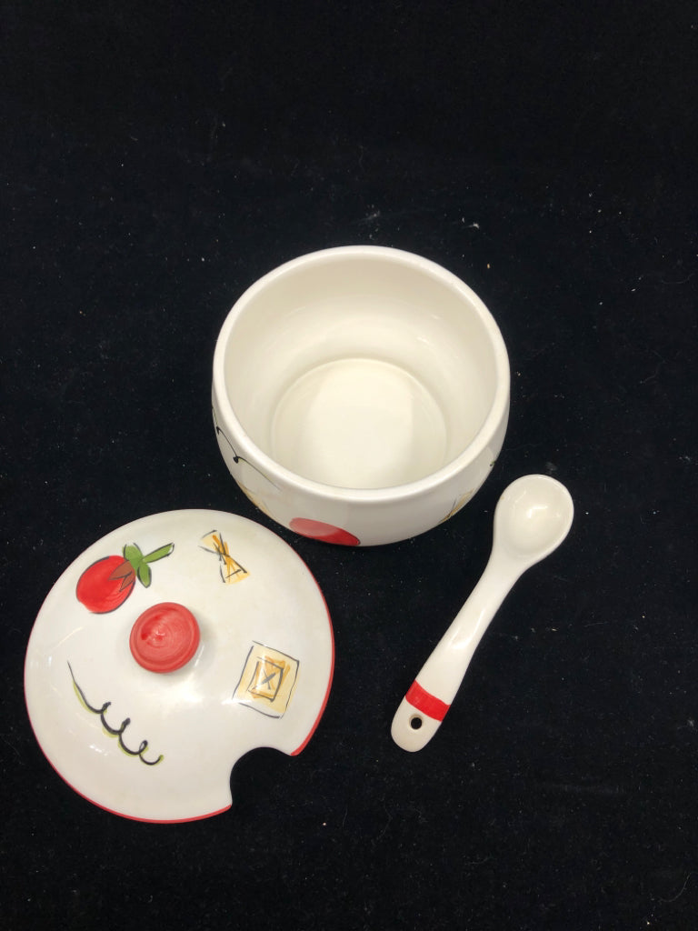 SMALL TOMATO SOUP SERVER W LID AND SPOON.