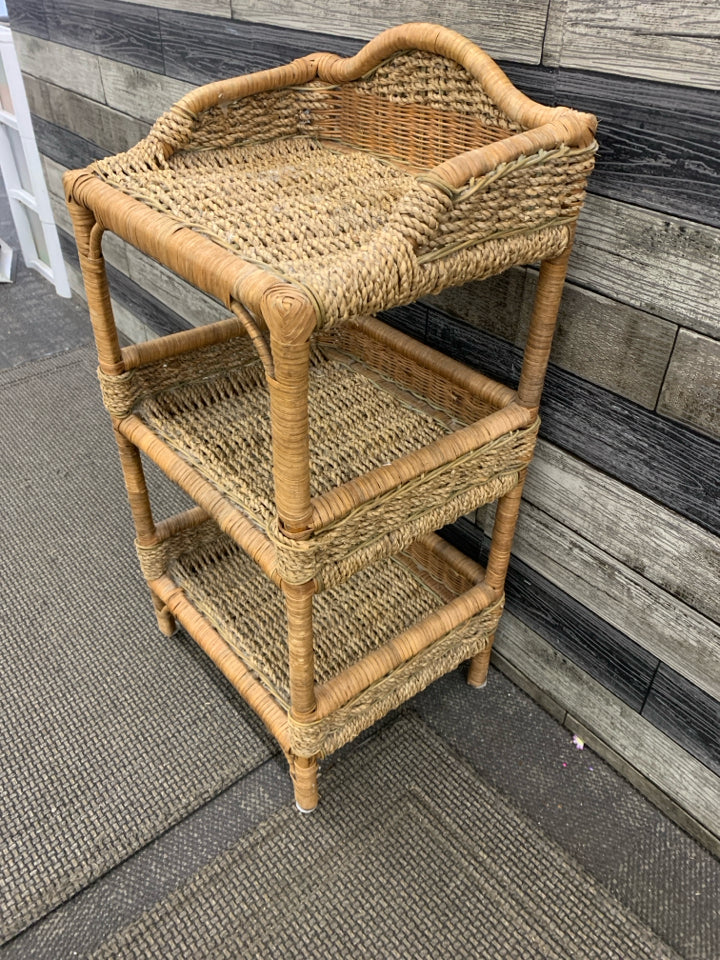 3 TIER WICKER WOVEN SHELF.