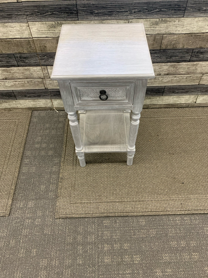 GREY SIDE TABLE W/DRAWER.