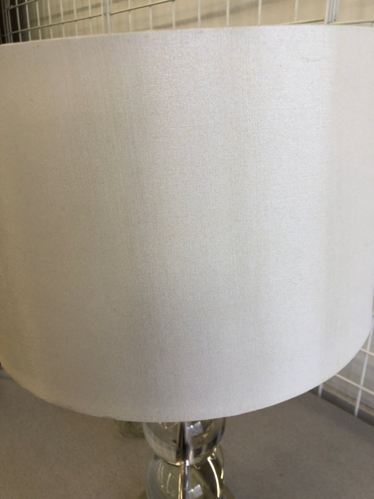 HEAVY GLASS BALL LAMP W WHITE SHADE.