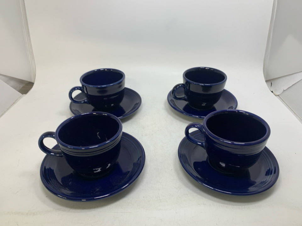8PC COBALT BLUE TEA CUPS 4 MUGS & 4 SAUCERS.