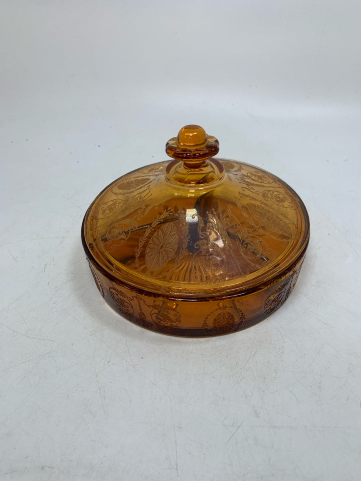 VTG DARK ORANGE DIVIDED DEPRESSION GLASS CANDY DISH.