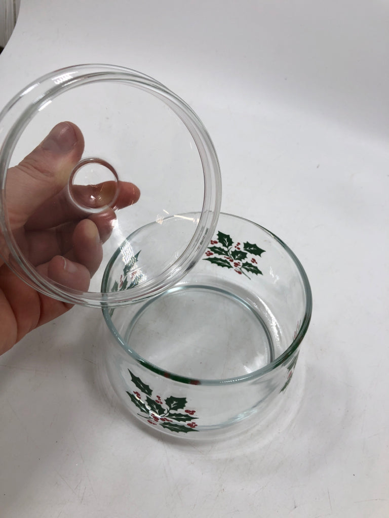 HOLLY DETAILED GLASS CANISTER.
