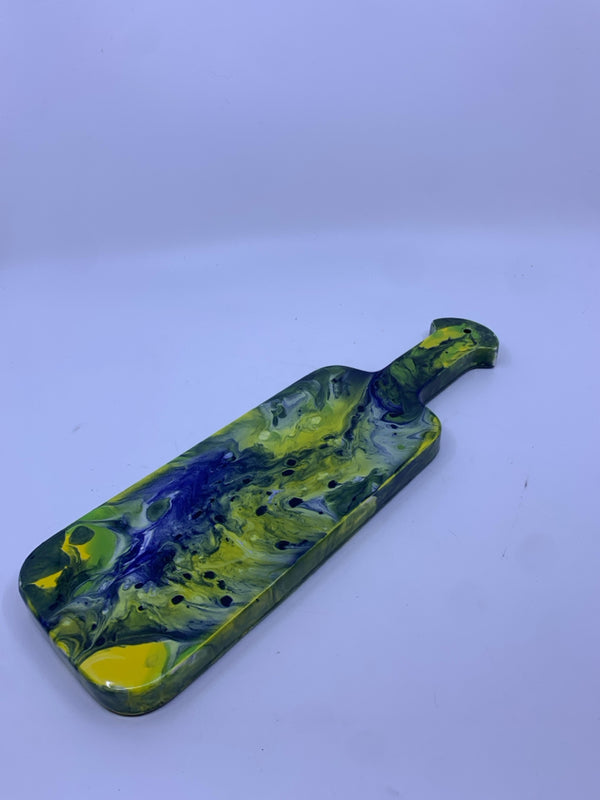 YELLOW BLUE MARBLE CERAMIC SERVER.