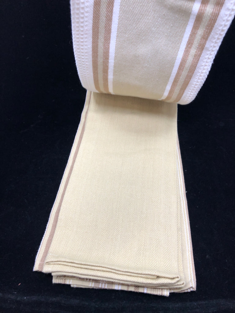 NWT 3 HAND TOWELS OLIVE, WHITE AND BROWN STRIPED.