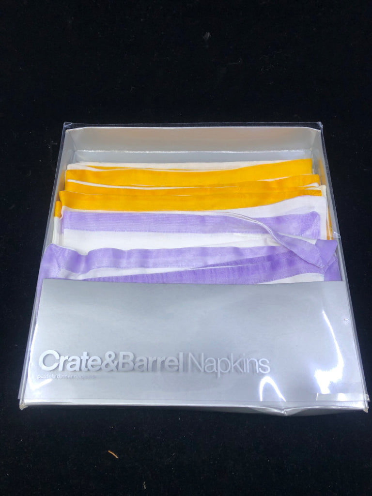 NIB CRATE & BARRELL PASTELS DINNER NAPKINS, SET OF 6 PURPLE/ORANGE