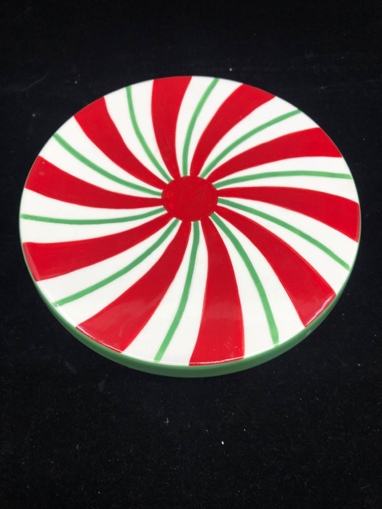 CANDY CANE FOOTED PLATE.