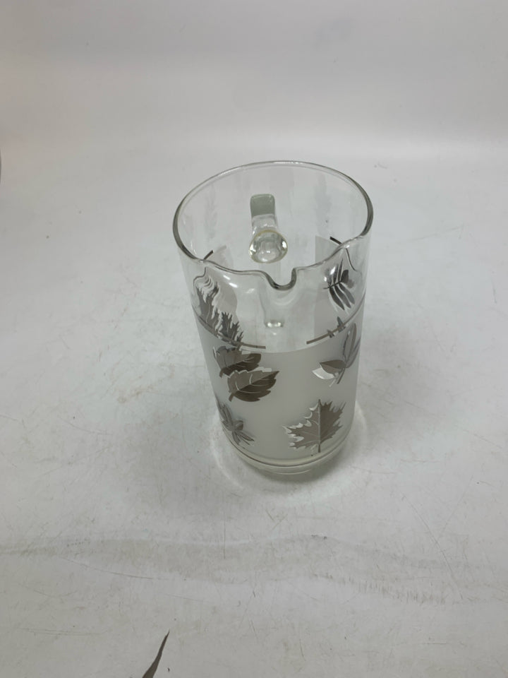 FROSTED GLASS W/ LEAVES PITCHED SPOUT PITCHER.