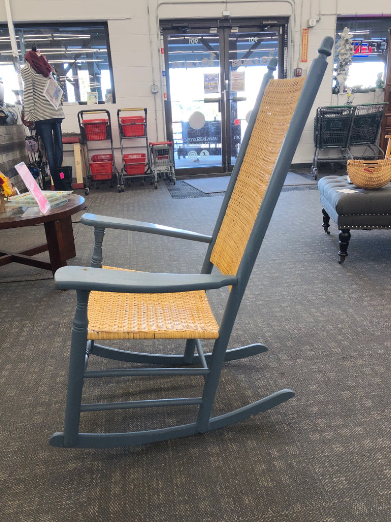 BLUE WICKER WOVEN ROCKER.