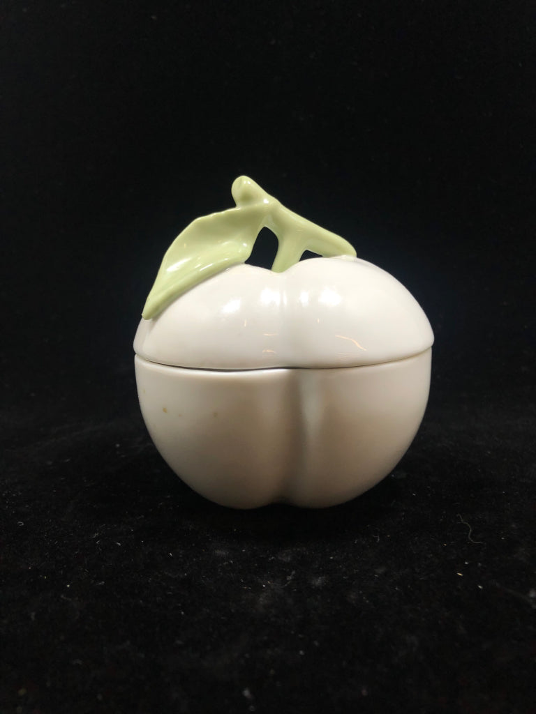 WHITE CERAMIC APPLE JAR.