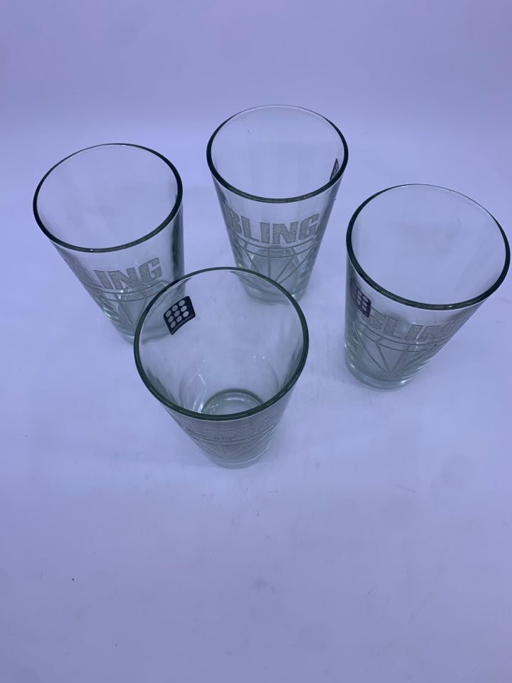 4 BLING DIAMOND GLITTER GLASSES.