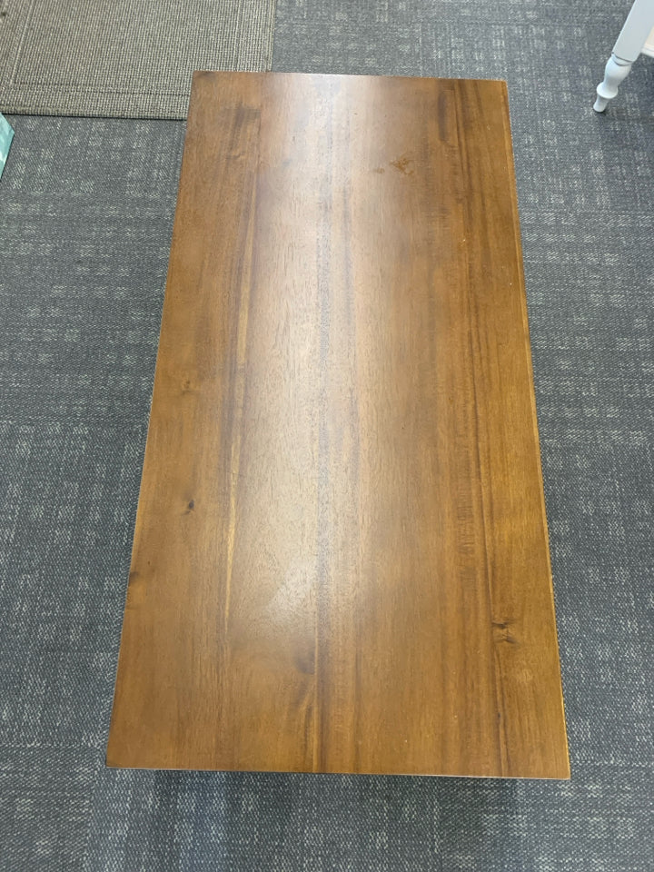 METAL BASE DARK WOOD TOP COFFEE TABLE.