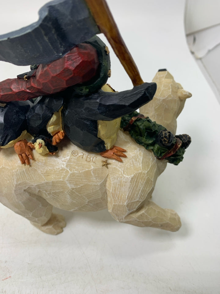 RESIN PENGUINS RIDING A POLAR BEAR CARVERS CHOICE.