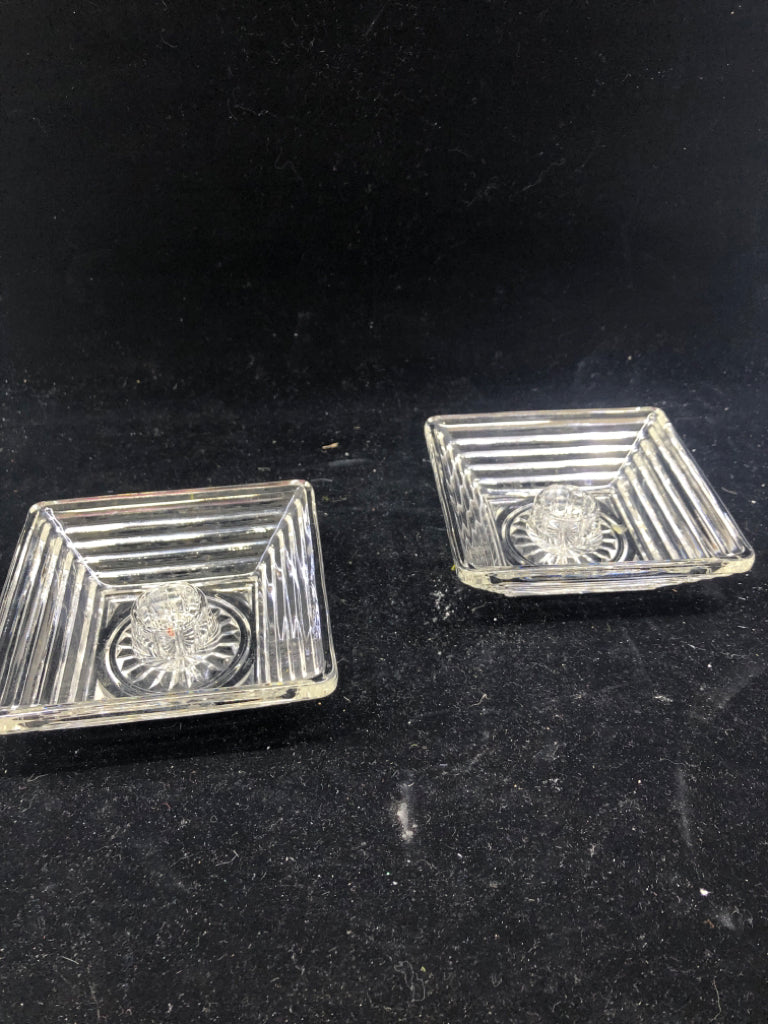 2 SQUARE RIBBED TAPER CANDLE HOLDERS.