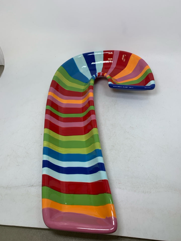 STRIPED RAINBOW CANDY CANE SERVING PIECE.