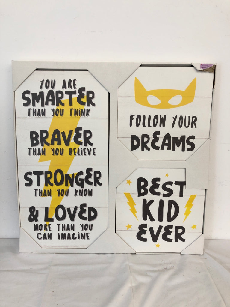 NIP 3 PK BEST KID GREY YELLOW WALL ART.