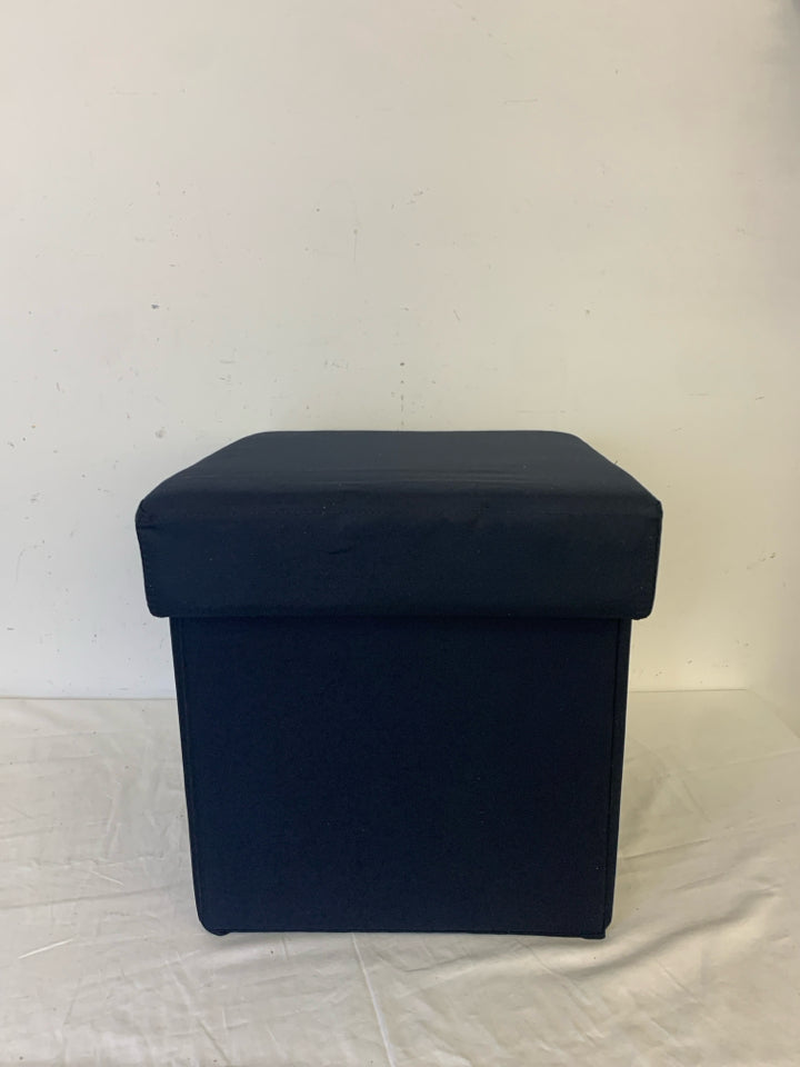 NAVY BLUE FOLDABLE FOOT CUBE OTTOMAN W/ TRAY.