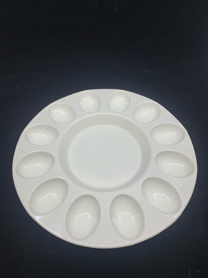 WHITE CERAMIC DEVILED EGG SERVER.