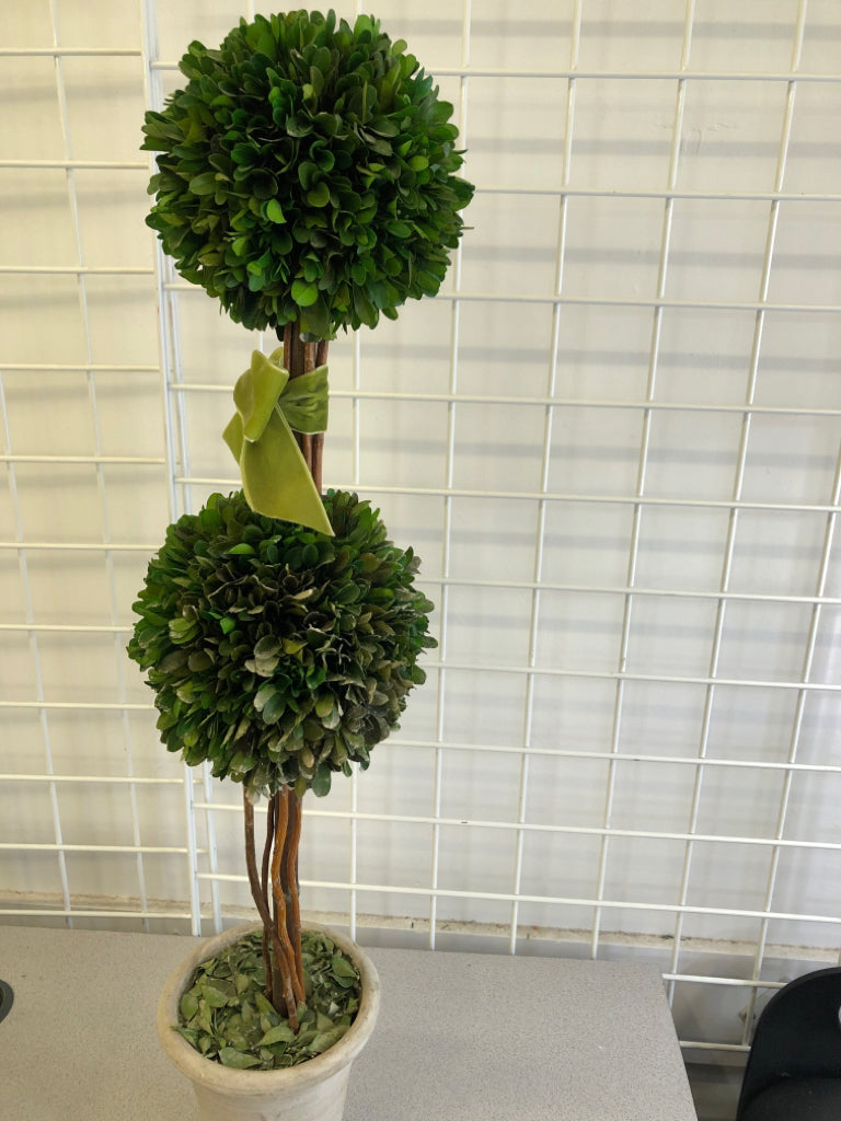 FAUX 2 TIER TOPIARY GRAY POTTERY POT.