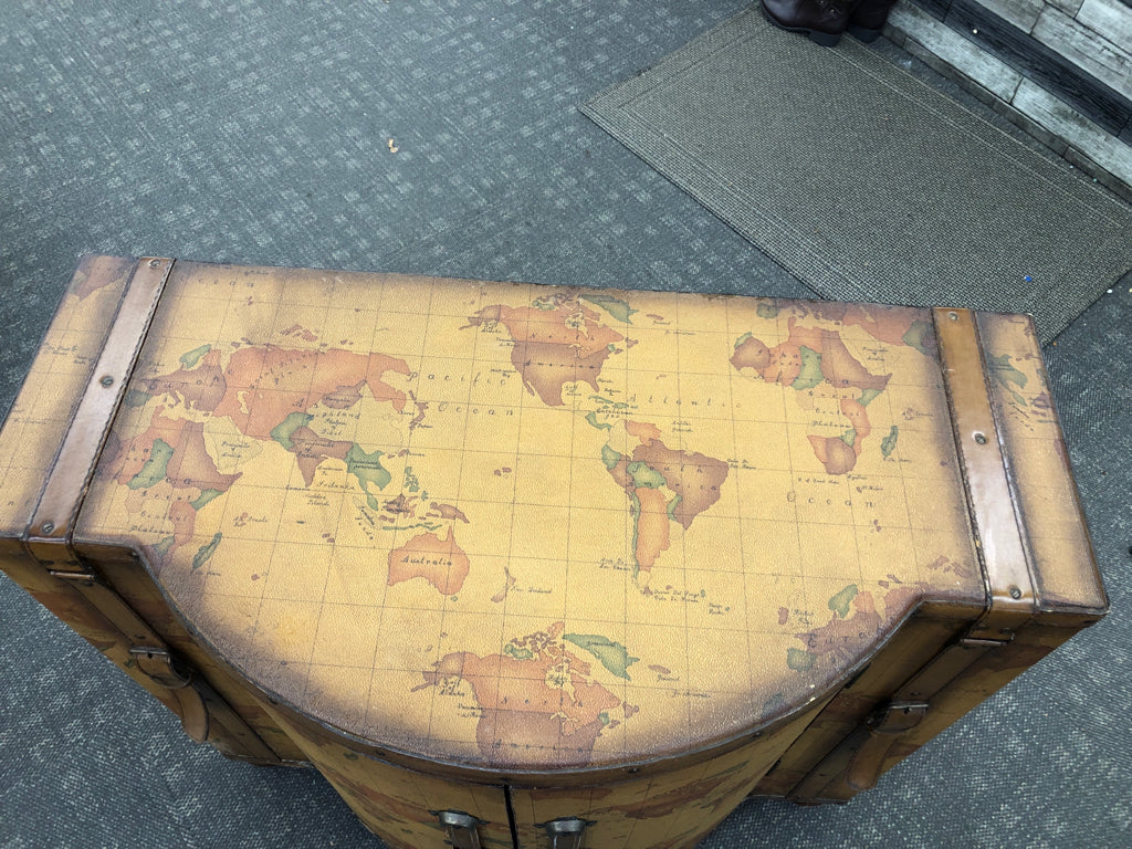 MAP FAUX LEATHER DESIGN CONSOLE TABLE/CABINET W/ SHELF.