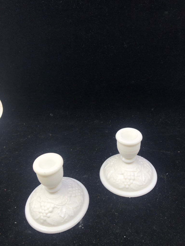 2 VTG WHITE MILK CANDLE STICKS.