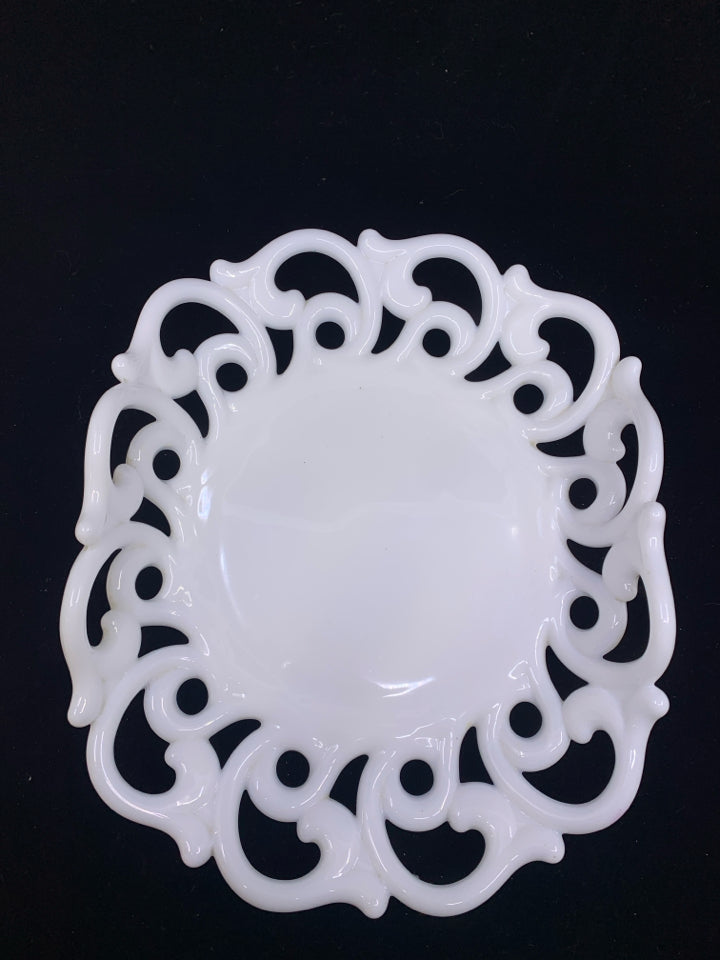 VINTAGE MILK GLASS PIERCED PLATTER.