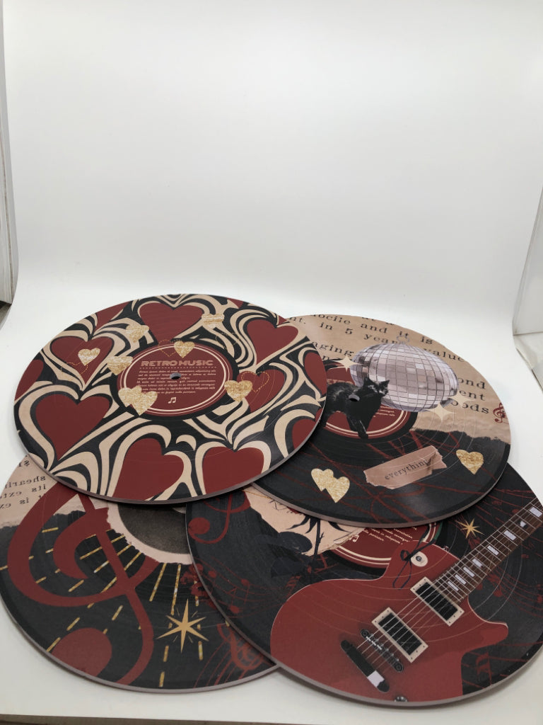4 RETRO MUSIC FOAM RECORDS WALL DECOR.