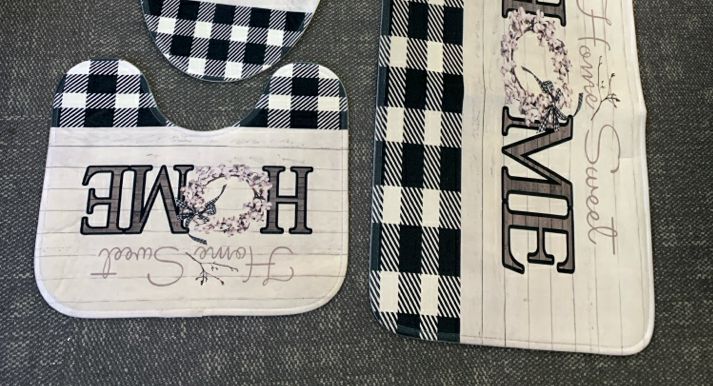 3PC PLAID HOME BATH SET- 2 MATS, 1 SEAT COVER.