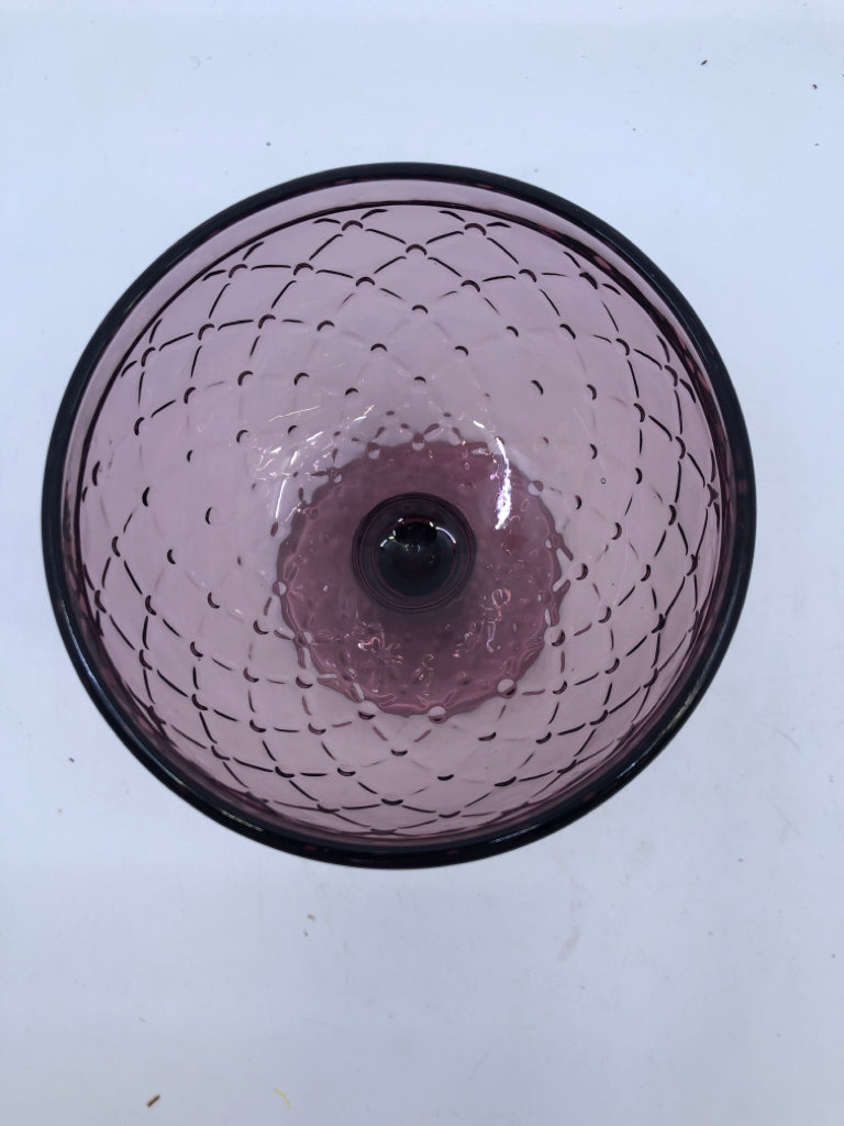 PURPLE GLASS FOOTED HOBNAIL CANDY DISH.