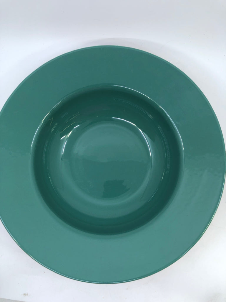 LARGE TEAL AND BROWN SERVING BOWL.
