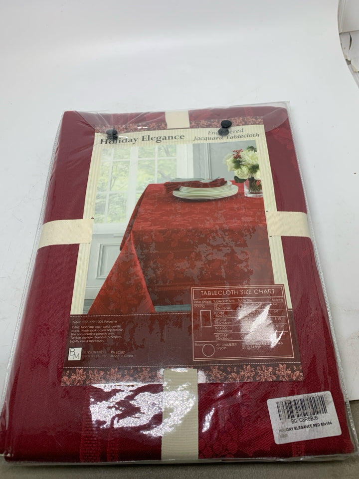 NIP RED HOLIDAY ELEGANCE TABLECLOTH.