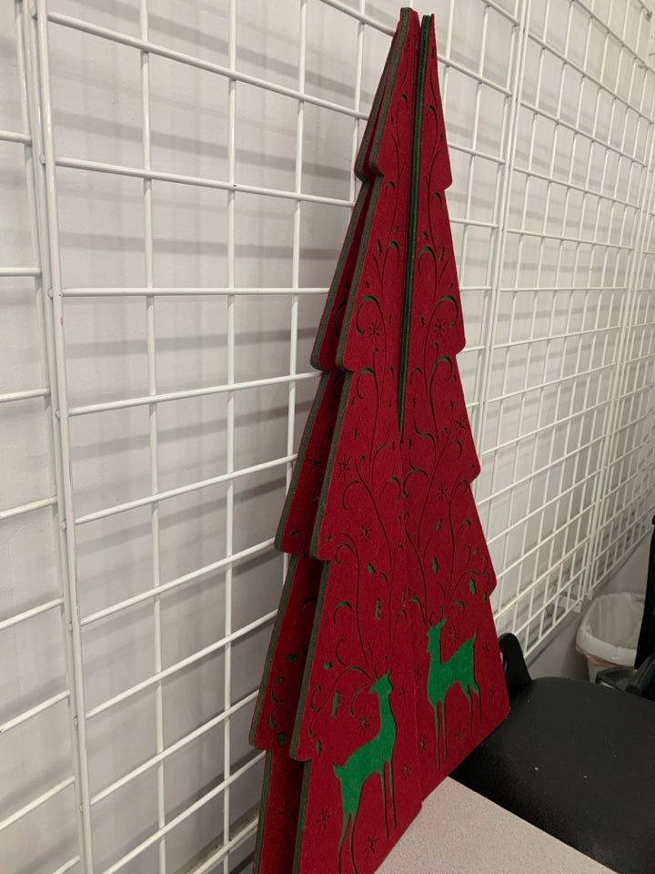 RED AND GREEN FELT CHRISTMAS TREE.