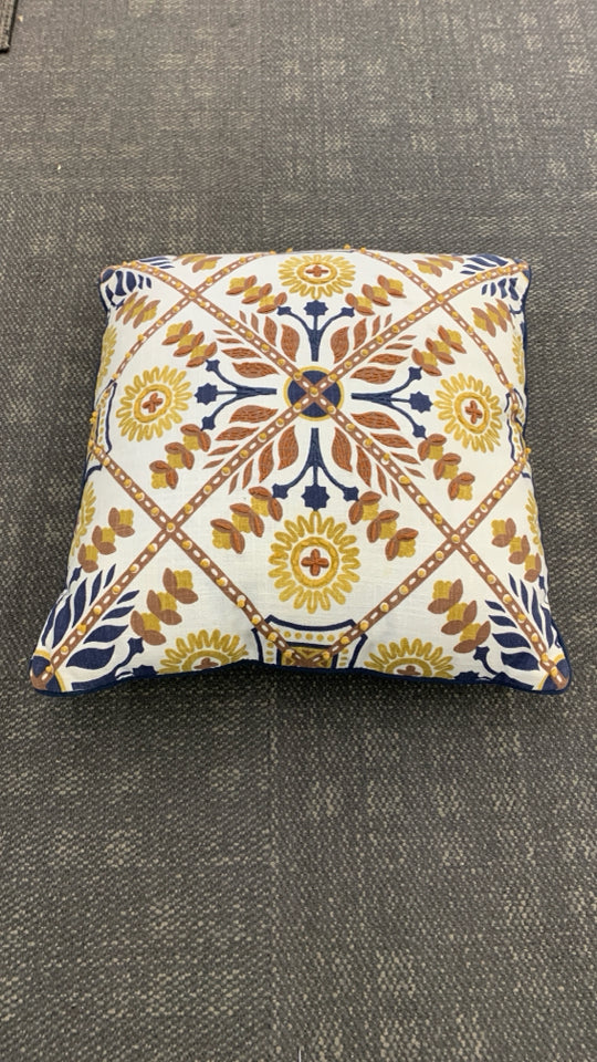 ORANGE/BLUE EMBROIDERED PILLOW.