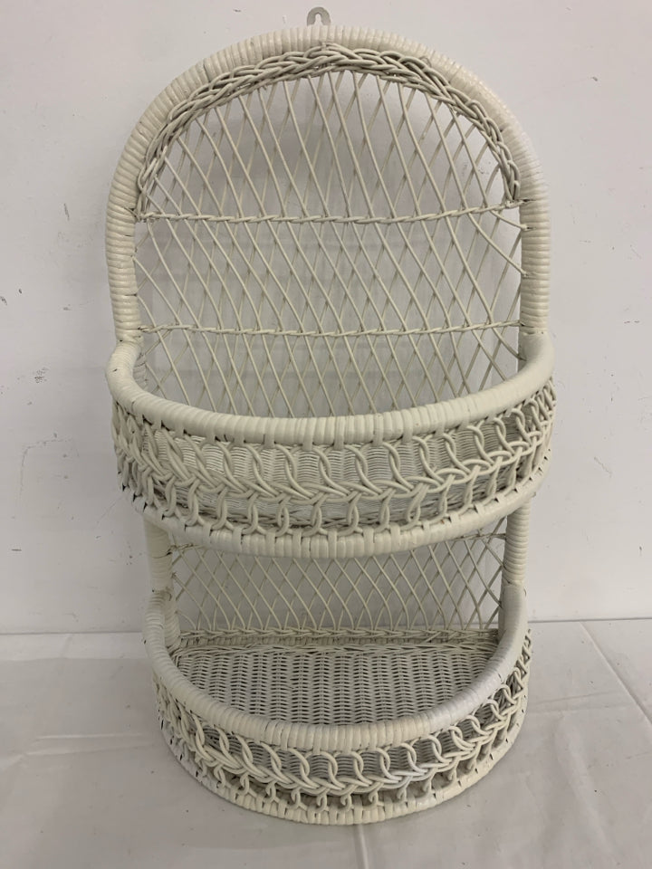 2 TIER WHITE WICKER SHELF.