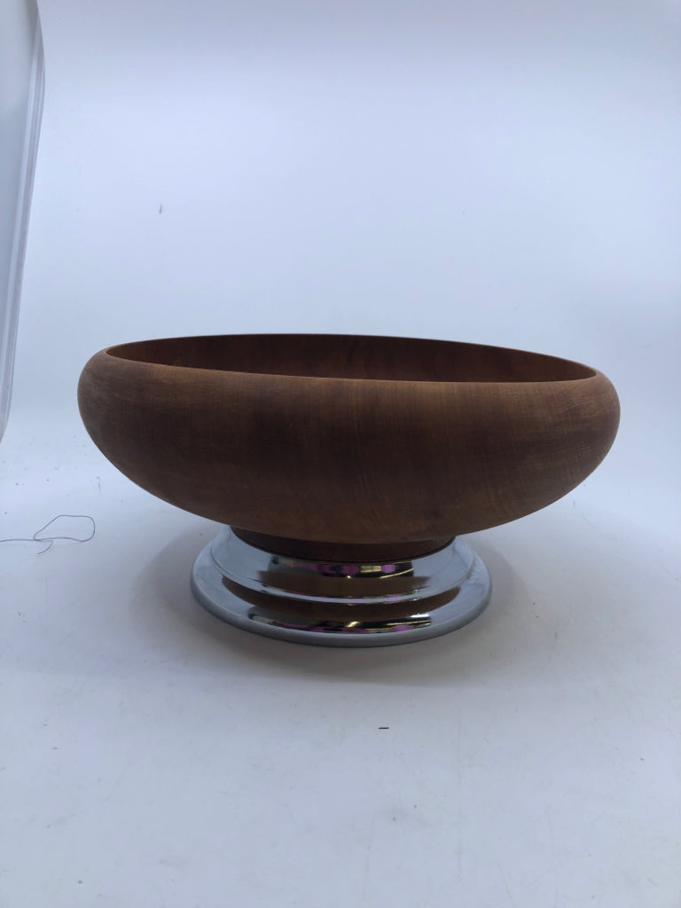 WOOD BOWL W SILVER FOOTING.