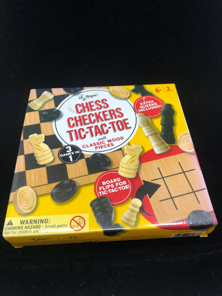 NIB CHESS CHECKERS TIC-TAC-TOE.