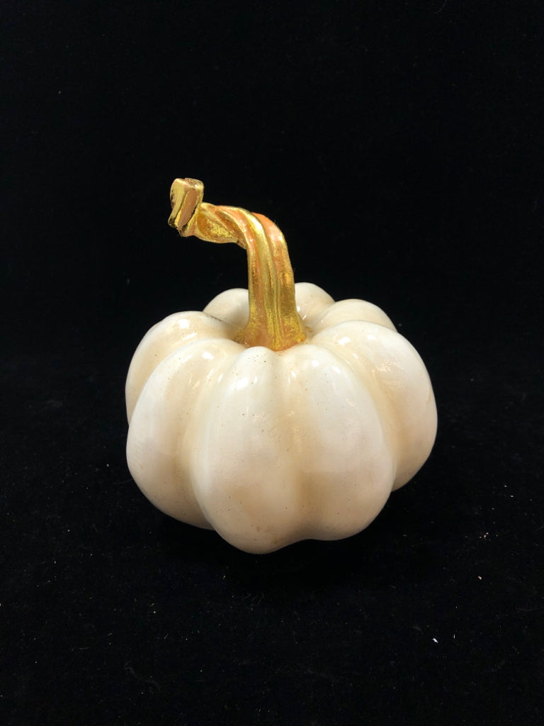 WHITE RESIN PUMPKIN W/GOLD STEM.