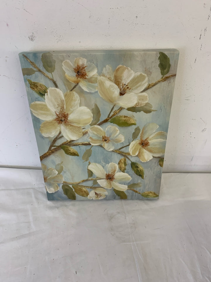 WHITE FLORAL ON CANVAS.