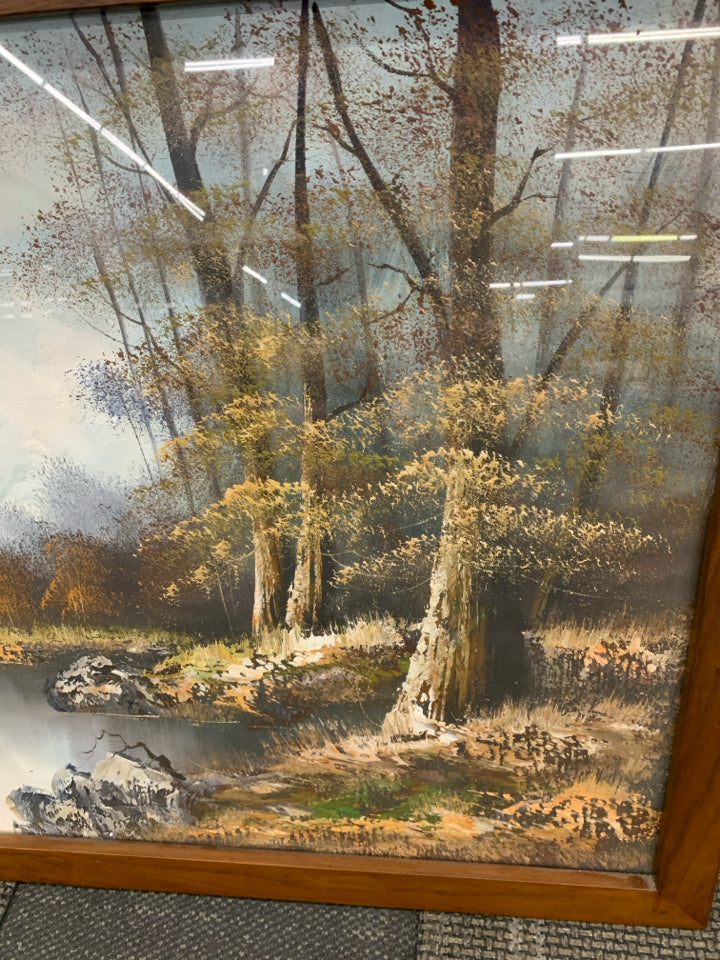 WOODLAND LANDSCAPE PRINT IN WOOD FRAME.